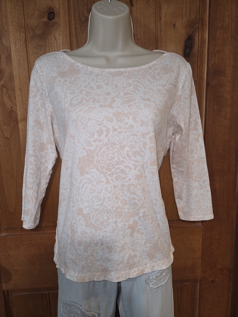 Chico's Pale Pink Floral Boatneck 3/4-Sleeve‎ Top